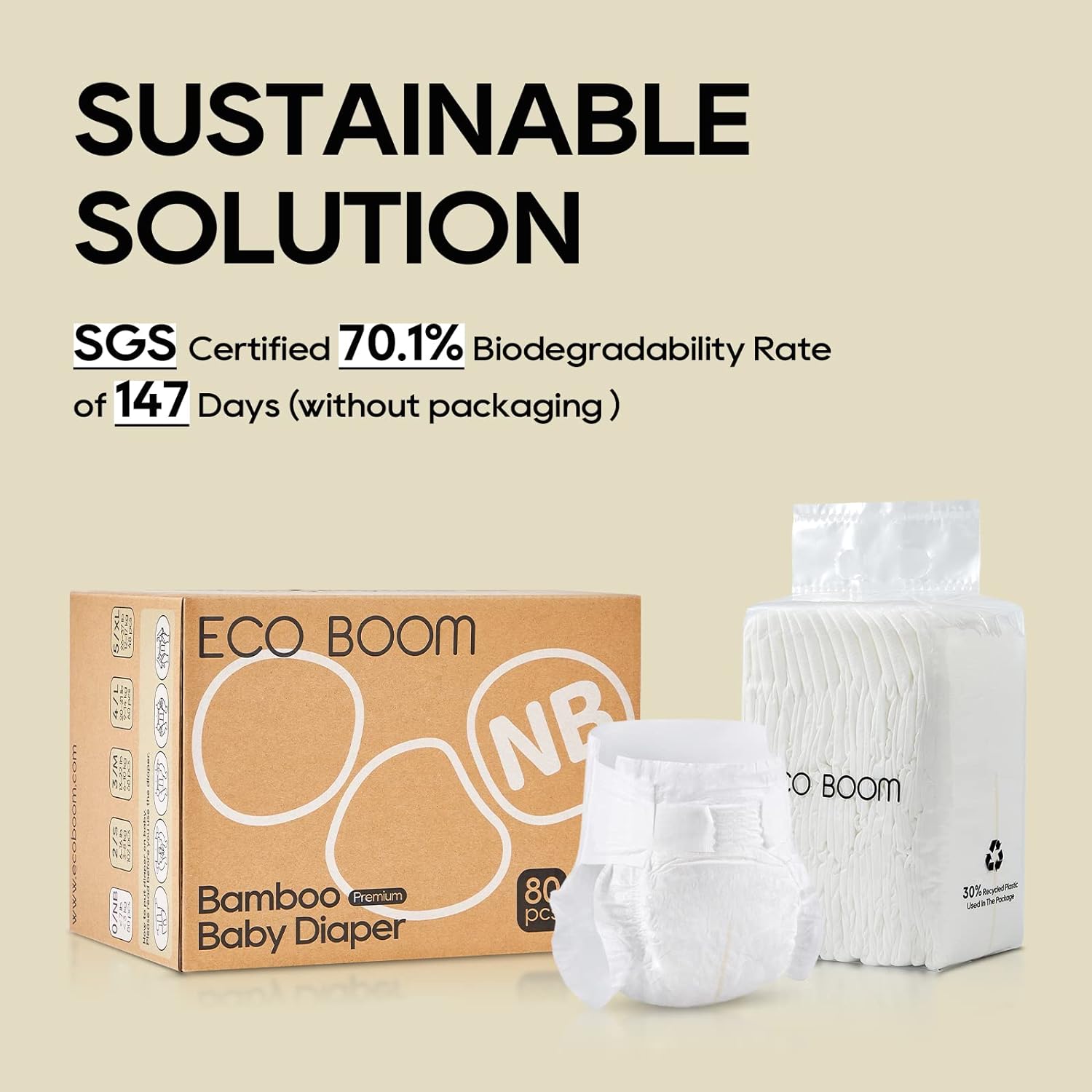 ECO BOOM Diapers, Baby Bamboo Viscose Diapers, Eco-Friendly Natural Soft Disposable Nappies for Infant, Size 5 Suitable for 26lb+ (X-Large - 28 Count) - Image 2